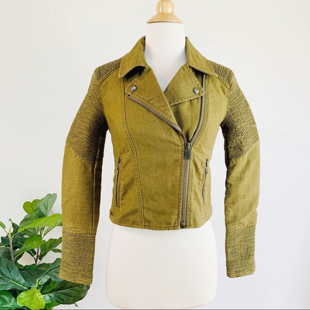 Aritzia Wilfred Free Linen Olive Green Jacket Moto